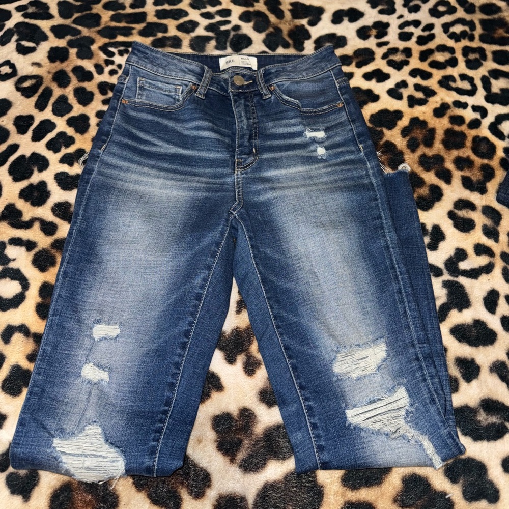 BKE Dark Blue Distressed Skinny Jeans